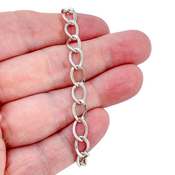 Unbranded Jewelry - Estate Sterling Silver 925 7mm Textured Link Chain Bracelet 7"